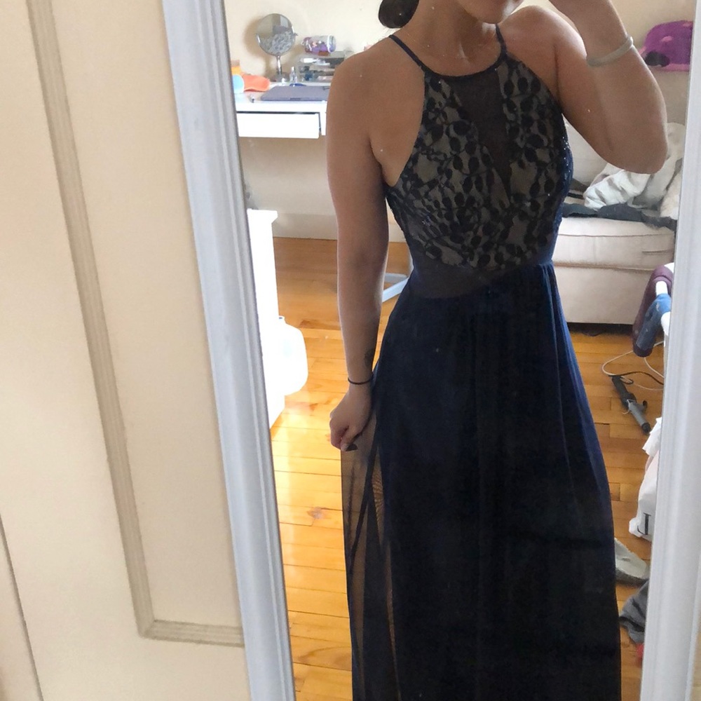 Blue halter prom dress